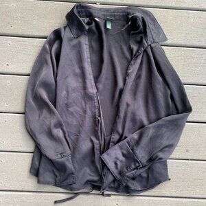 Satin Long Sleeved Button Down Tie Front